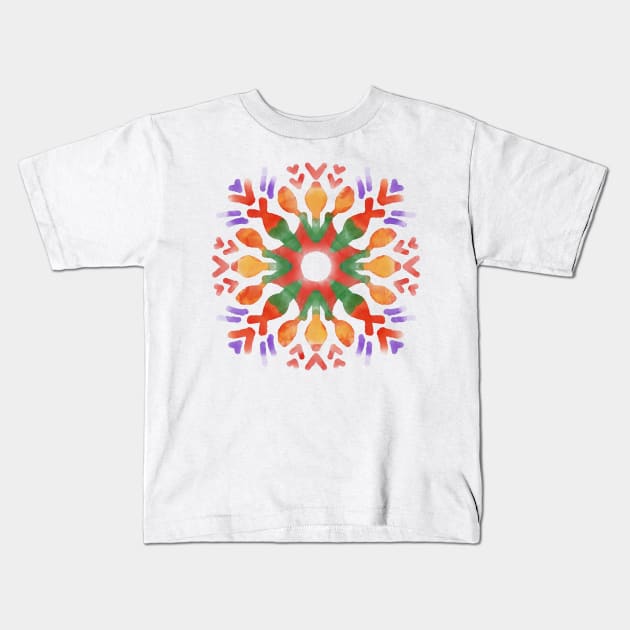 Phulkari Motif Indian Traditional Art of Punjab in Digital Watercolors GC-126-02 Kids T-Shirt by GraphicCharms